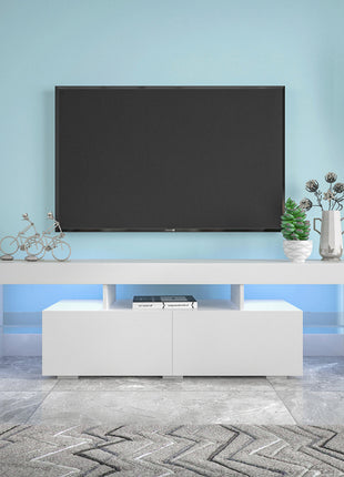 Likeshoppe White Entertainment Center with Remote Control RGB Lights &amp; Storage-lsb