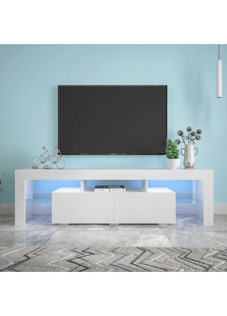 Likeshoppe White Entertainment Center with Remote Control RGB Lights &amp; Storage-lsb