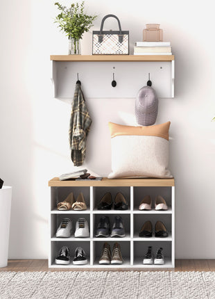 2-in-1 Entryway Coat Rack Shoe Bench – Hall Tree with Hooks & Shoe Storage Shelf