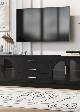 Modern 68.9" TV Stand with Drawers & Glass Cabinets – Entertainment Center for TVs Up to 75"