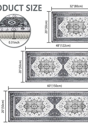 3-Piece Kitchen Rug Set with Runner – Non-Slip Farmhouse Kitchen Floor Mats Washable Area Rugs