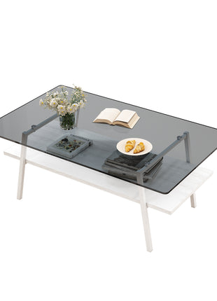 Modern Rectangle Tempered Glass Coffee Table – Gray Glass Living Room Table