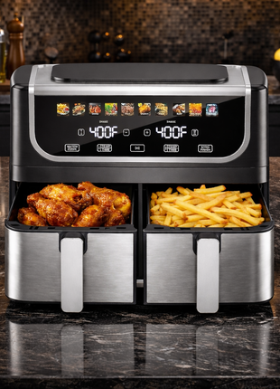 9.5L Dual Basket Air Fryer with Independent Temperature Control