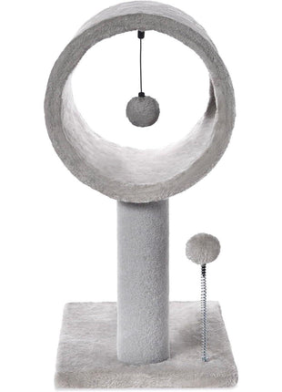 Gray Cat Tree Tower with Tunnel Bed & Scratching Posts – Indoor Cat Condo with Hanging Toys