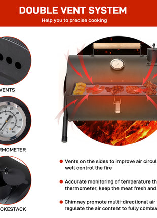 Portable Charcoal Grill with Thermometer – Compact Tabletop BBQ Grill for Camping & Outdoor Cooking