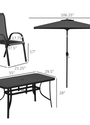 8 Piece Patio Dining Set with Umbrella – Outdoor Table & 6 Chairs