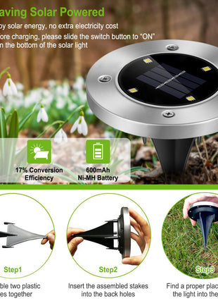 Likeshoppe Solar LED Ground Lights 4-Pack – Waterproof Outdoor Pathway Lighting for Garden, Yard & Walkway