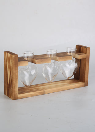 Heart-Shaped Plant Terrarium Propagation Station – Wooden Stand Hydroponic Glass Vase Planter