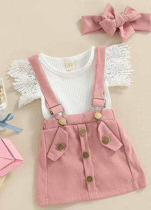 3Pcs Baby Girl Summer Outfit Set – Ruffle Ribbed Floral Romper