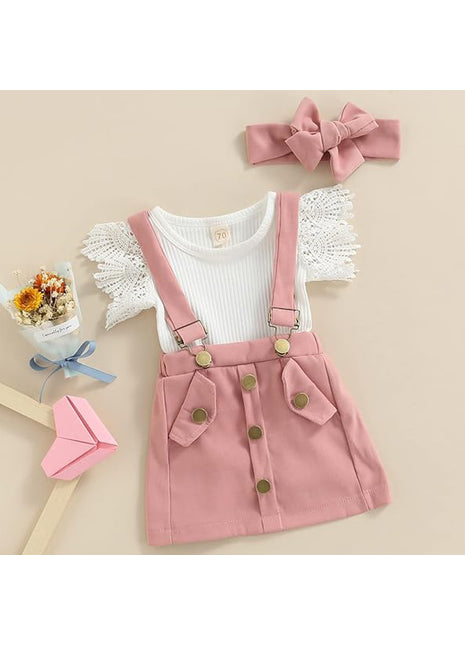 3Pcs Baby Girl Summer Outfit Set – Ruffle Ribbed Floral Romper