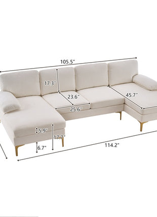 Likeshoppe U-Shaped 4-Seat Modular Sectional Sofa – Luxury Chenille Living Room Couch in Cream & Creamy White