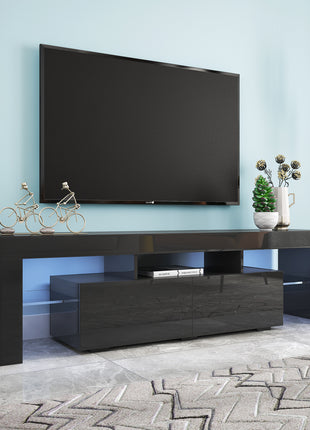 Likeshoppe Modern Black TV Stand 20 Colors LED TV Stand W Remote Control Lights-lsb