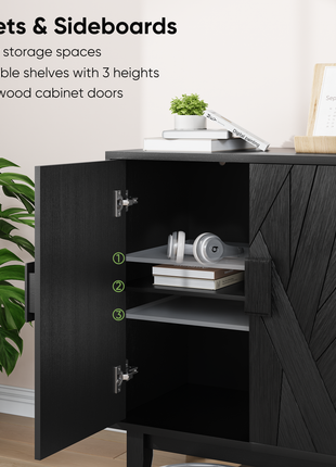 55.4" Modern Buffet Cabinet – Black Sideboard Storage Cabinet with Adjustable Shelves