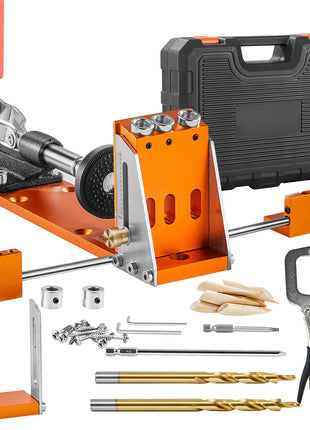 Likeshoppe Pocket Hole Jig Kit – 34-Piece Adjustable Woodworking Jig System with C-Clamp & Drill Bits for DIY Carpentry