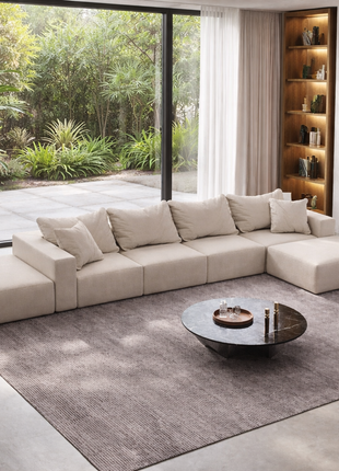 Likeshoppe Oversized Cloud Modular Sectional Sofa – 162" Beige Chenille L-Shaped Living Room Couch with 6 Pillows