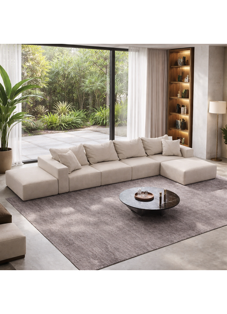 Likeshoppe Oversized Cloud Modular Sectional Sofa – 162" Beige Chenille L-Shaped Living Room Couch with 6 Pillows