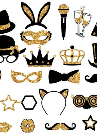 24PCS Party Photo Booth Props Set – Fun Birthday Wedding Graduation Party Supplies