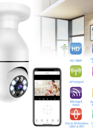 1080P WiFi Bulb Security Camera – E27 Smart IP Camera with Night Vision, Motion Detection & Two-Way Audio
