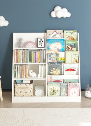Kids Bookshelf & Toy Storage Organizer – 4 Tier Wooden Bookcase for Kids Room