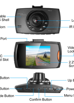 1080P Dash Cam Car DVR Camera – Wide Angle Night Vision Loop Recording Car Camcorder