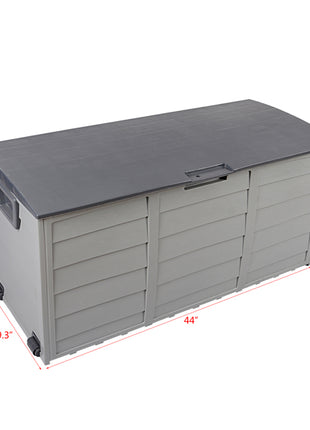 75 Gallon Outdoor Storage Deck Box with Wheels – Weatherproof Garden Tool & Patio Cushion Storage (Grey)