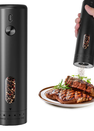 USB Rechargeable Electric Pepper Grinder with LED Light – Automatic Salt & Spice Mill with 6 Adjustable Coarseness Settings