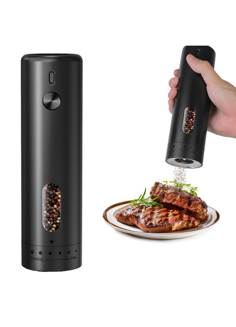 USB Rechargeable Electric Pepper Grinder with LED Light – Automatic Salt & Spice Mill with 6 Adjustable Coarseness Settings
