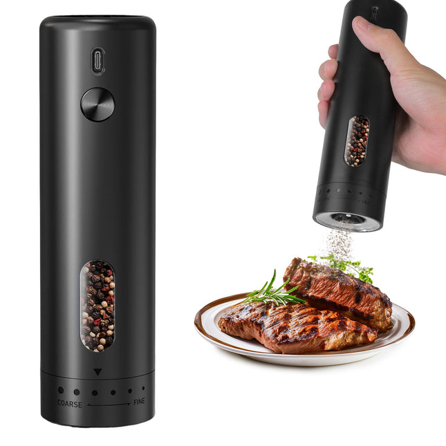 USB Rechargeable Electric Pepper Grinder with LED Light – Automatic Salt & Spice Mill with 6 Adjustable Coarseness Settings