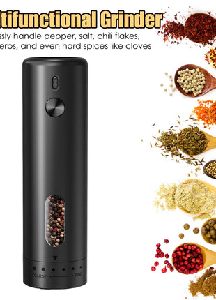 USB Rechargeable Electric Pepper Grinder with LED Light – Automatic Salt & Spice Mill with 6 Adjustable Coarseness Settings