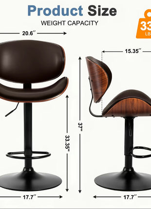 LIKESHOPPE Adjustable 360° Swivel Bar Stools with Back & PU Leather Seat – Set of 2