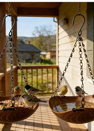 Two-Pack Hanging Bird Feeders, Wood-Grain Design Feeder with Metal Chain and S-Hook