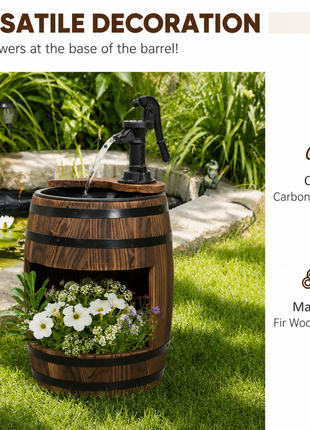 LIKESHOPPE 23" Rustic Wooden Water Pump Fountain – Outdoor Barrel Water Feature with Planter
