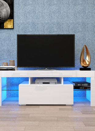 LED Entertainment TV Stand for 50–59 Inch TVs – Modern White TV Cabinet with Storage &amp; RGB Lights-lsb