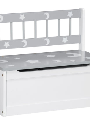 Kids Toy Storage Bench with Safety Lid – Wooden Toy Chest Seat with Moon & Stars Design for Playroom