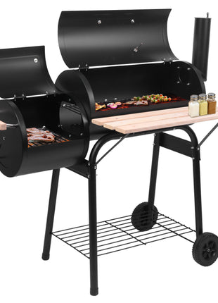 Black Carbon Charcoal Grill Smoker – Outdoor BBQ Oven with Thermometer & Side Smoker