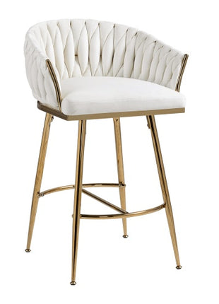 Modern Velvet Bar Stools Set of 2 – Counter Height Kitchen Island Chairs with Gold Metal Base