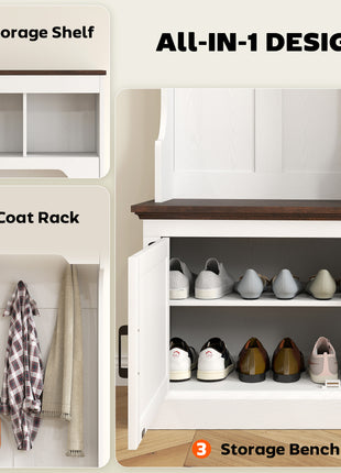 3-in-1 Hall Tree Entryway Bench with Shoe Storage & Coat Hooks