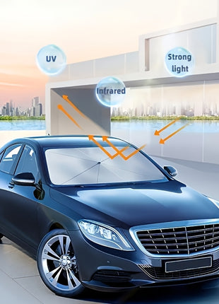 UPF50+ Car Windshield Sunshade Umbrella – Foldable Heat Blocking UV Protection Sun Shade for Front Window (Universal Fit)