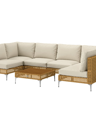 7 Piece Wicker Patio Furniture Set with Cushions & Acacia Wood Table
