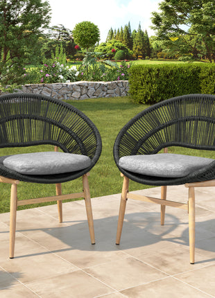 Likeshoppe Outdoor Wicker Papasan Dining Chairs Set of 2 with Cushions – Modern Patio Chairs with Teak Legs for Garden, Balcony & Outdoor Dining