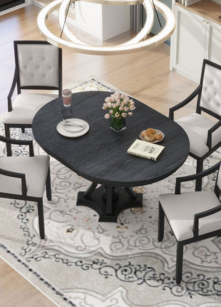 Retro 5-Piece Extendable Round Dining Set – Black Oak Kitchen Dining Table with 4 Chairs
