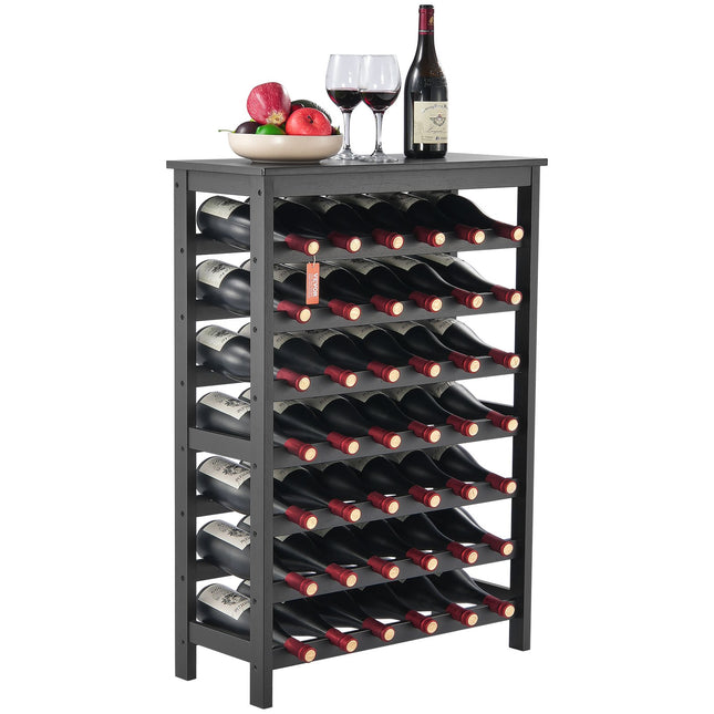 Likeshoppe 42 Bottle Bamboo Wine Rack – 7 Tier Freestanding Wooden Wine Storage Shelf with Top Display for Kitchen, Dining Room & Home Bar