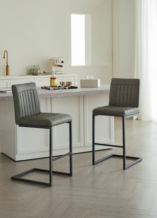 Likeshoppe Gray Faux Leather Counter Height Bar Stools Set of 2