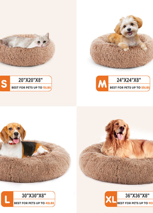 Fluffy Plush Pet Bed Round Anti-Slip Faux Fur Cat Dog Bed Washable Calming Bed