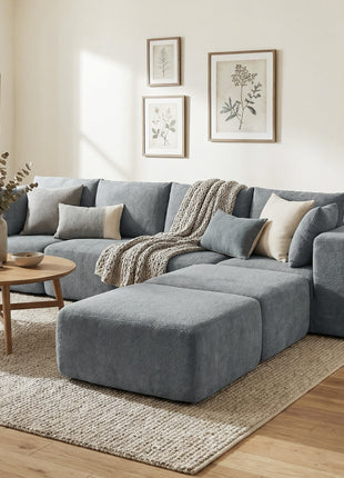 Modular U-Shape Sectional Sofa with Ottomans – Velvet Living Room Couch