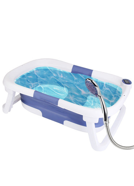 Foldable Baby Bathtub with Thermometer – Collapsible Infant Bath Tub for Newborns & Toddlers