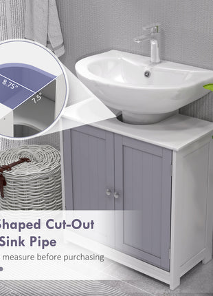 Likeshoppe Under Sink Bathroom Cabinet with U-Shaped Cut-Out – White & Gray Space Saving Vanity Storage with Adjustable Shelf for Small Bathrooms