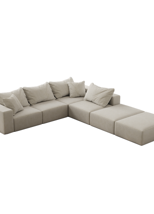 Likeshoppe Oversized Cloud Modular Sectional Sofa – 162" Beige Chenille L-Shaped Living Room Couch with 6 Pillows