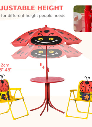 Kids Outdoor Table and Chair Set with Umbrella – Ladybug 4-Piece Patio Furniture Set for Backyard Ages 3–6