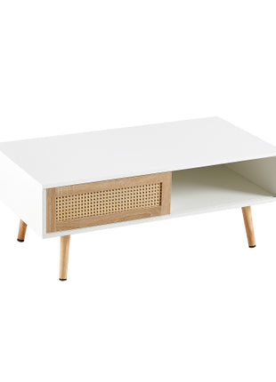 Likeshoppe 41.34 Inch Rattan Coffee Table with Sliding Door Storage